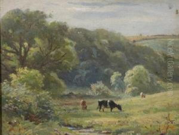 Cows In A Devon Valley. Oil Painting by Ernest Higgins Rigg