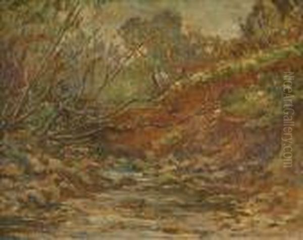 Woodlandstream Oil Painting by Ernest Higgins Rigg