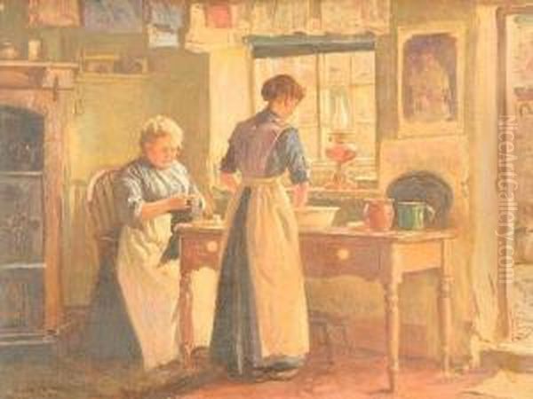 Morning Chores Oil Painting by Ernest Higgins Rigg