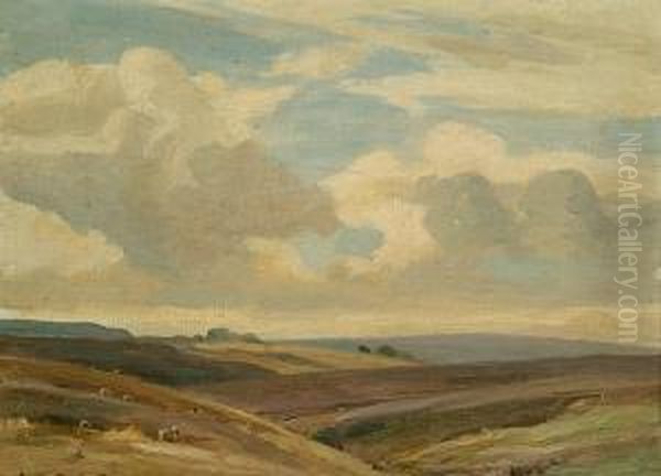 Sheep Grazing On Moorland Oil Painting by Ernest Higgins Rigg