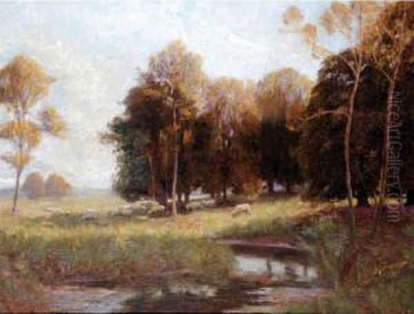 Sheep Grazing Near A Woodland Oil Painting by Ernest Higgins Rigg