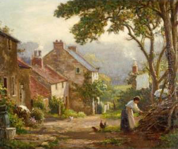 Gathering Kindling Oil Painting by Ernest Higgins Rigg