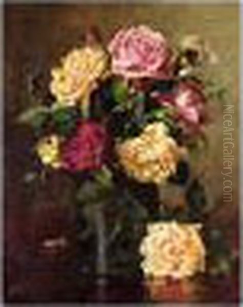 Still Life Of Roses Oil Painting by Ernest Higgins Rigg