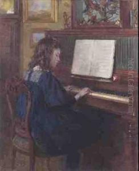 Artist's Daughter At The Piano Oil Painting by Ernest Higgins Rigg