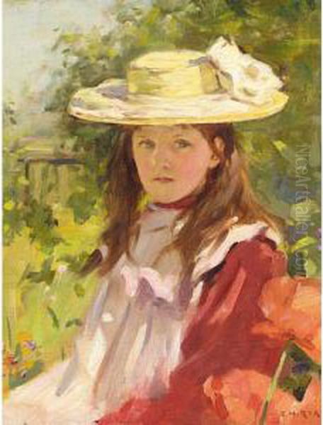 Young Girl In A Summer Garden Oil Painting by Ernest Higgins Rigg