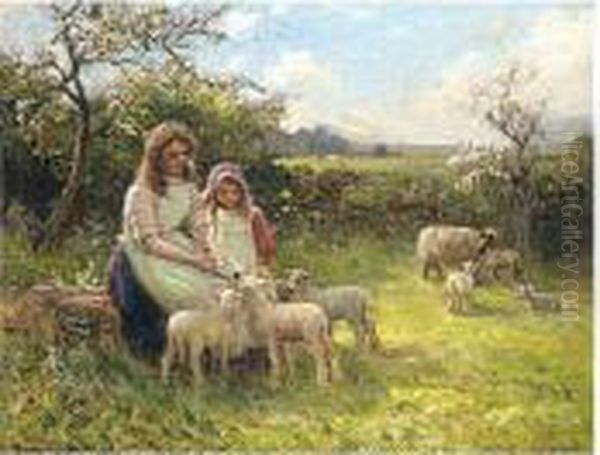 Feeding The Lambs Oil Painting by Ernest Higgins Rigg