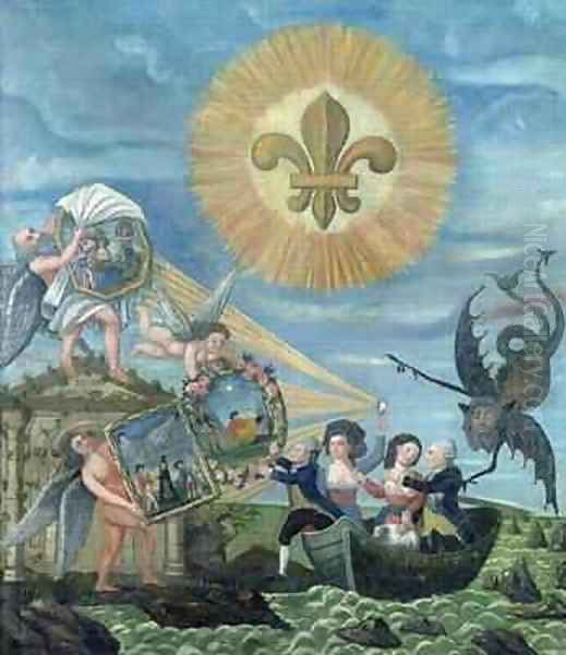 The Hope of Happiness Dedicated to the Nation with Louis XVI (1754-93) Driven by Goodness and Jacques Necker Driven by Truth Oil Painting by Dubois