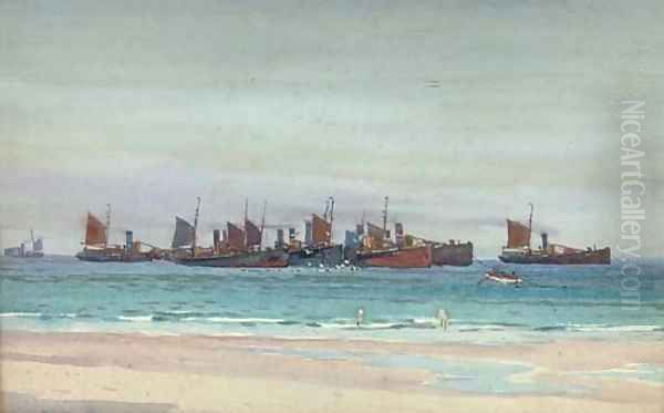 The Scarborough fishing fleet Oil Painting by Ernst Dade