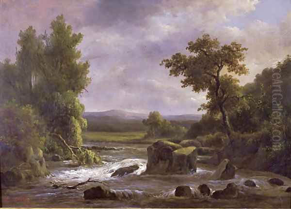 Paysage avec riviere Oil Painting by Francois Diday