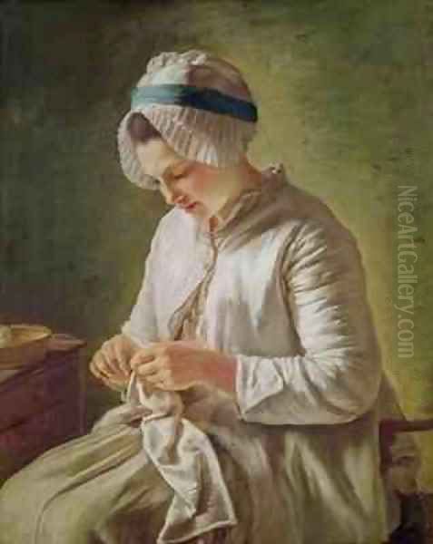 The Seamstress or Young Woman Working Oil Painting by Francoise Duparc