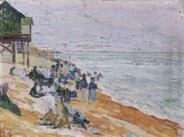 Folkestone, On The Beach Oil Painting by Sigismund Righini