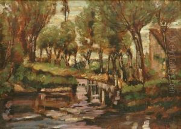 River Scene Oil Painting by Albert Gabriel Rigolot