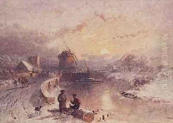 Winter Landscape Sunset Oil Painting by George Haydock Dodgson