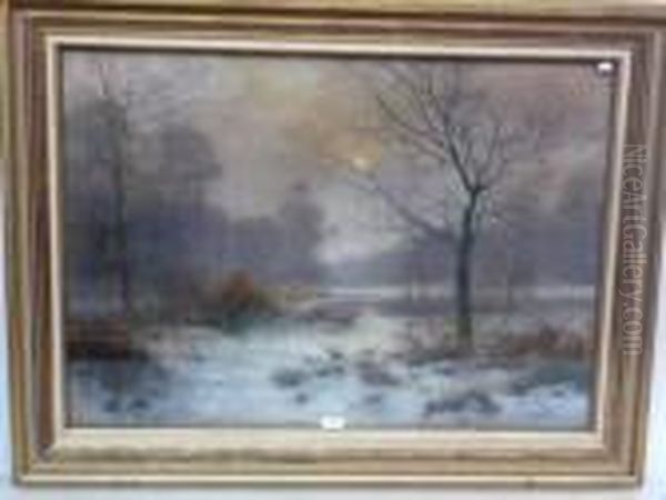  Paysage Lacustre Enneige Au Soleil Couchant  Oil Painting by Albert Gabriel Rigolot