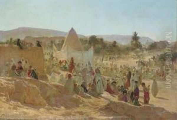 Villagers In The Desert Oil Painting by Albert Gabriel Rigolot