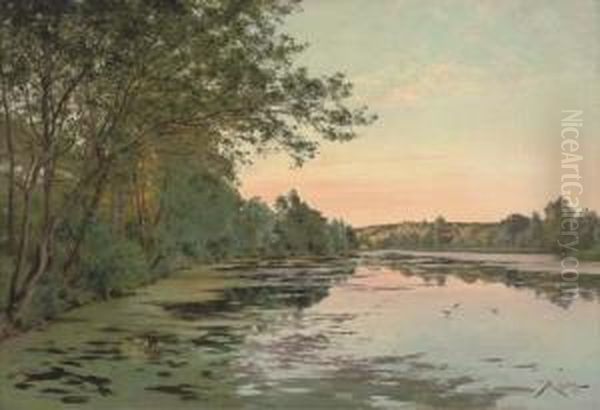 Still Waters At Dusk Oil Painting by Albert Gabriel Rigolot