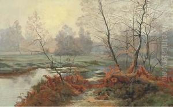 A Woodland Stream Oil Painting by Albert Gabriel Rigolot