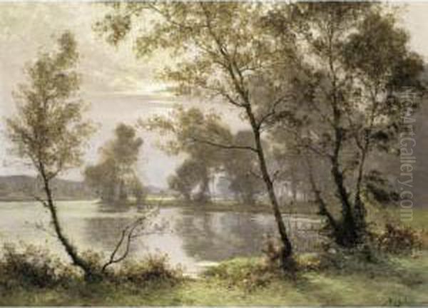 The Riverbank At Sunrise Oil Painting by Albert Gabriel Rigolot