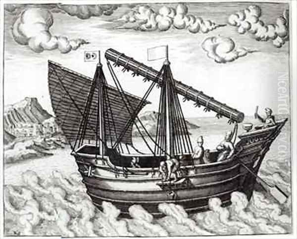 A Chinese Junk Oil Painting by Johannes Baptista van, the Younger Doetechum