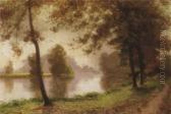 River Landscape Oil Painting by Albert Gabriel Rigolot