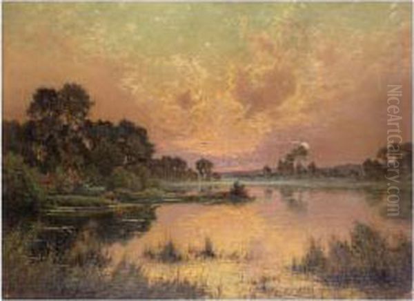 Soleil Couchant, Vallee De La Somme Oil Painting by Albert Gabriel Rigolot