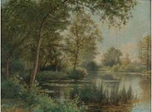 L'etang Borde D'arbres Oil Painting by Albert Gabriel Rigolot