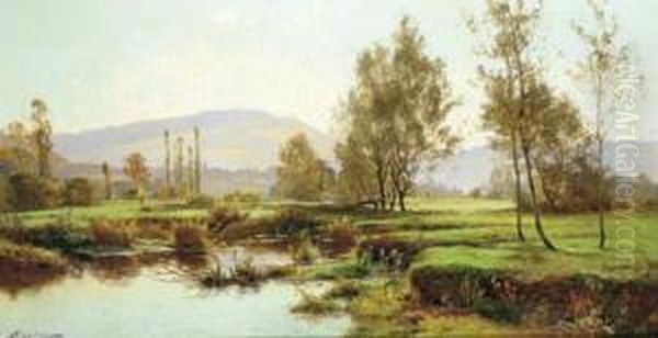 A French River Landscape Oil Painting by Albert Gabriel Rigolot