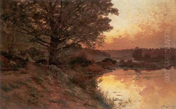 Wooded Landscape By The Lake Oil Painting by Albert Gabriel Rigolot