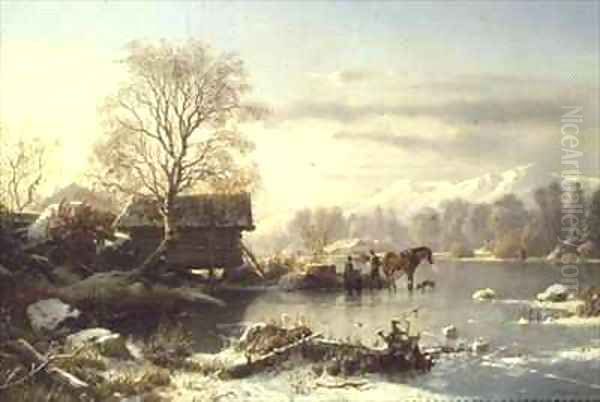 The Frozen Lake Oil Painting by Johannes Bartolomaus Duntze