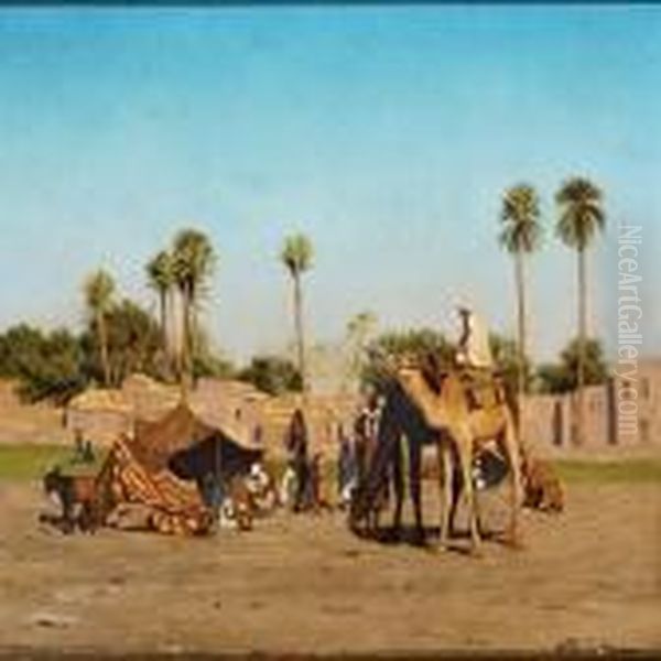 A North African Oasis Oil Painting by Andreas Christian Riis Carstensen