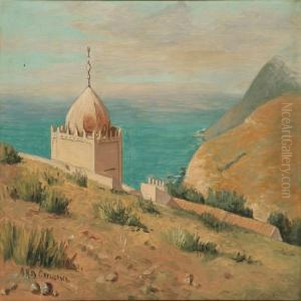 Coastal Scenefrom Southern Europe Oil Painting by Andreas Christian Riis Carstensen