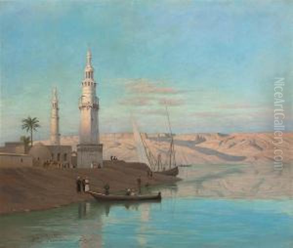 The Nile At Girgeh, Dusk Oil Painting by Andreas Christian Riis Carstensen