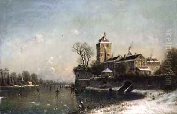 Winter Landscape Oil Painting by Johannes Bartolomaus Duntze