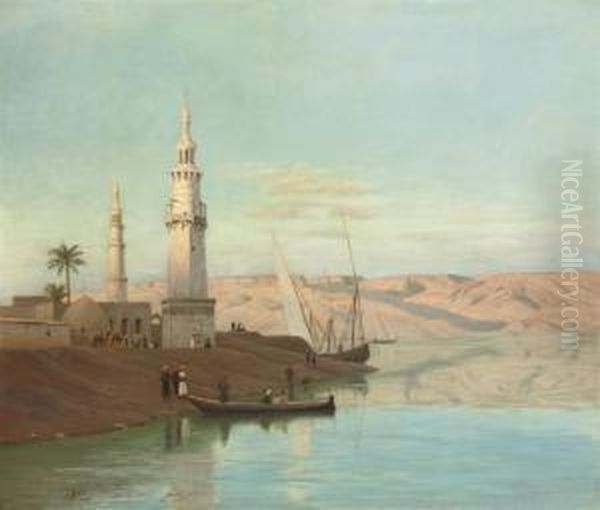 The Nile Port Of Girgeh Oil Painting by Andreas Christian Riis Carstensen