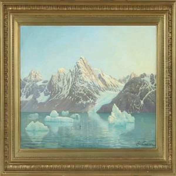 Scenery From A Greenlandic Inlet Oil Painting by Andreas Christian Riis Carstensen