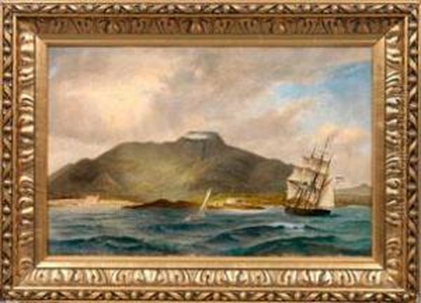 Segelschiffe Vor Einer Insel In Danisch-westindien Oil Painting by Andreas Christian Riis Carstensen