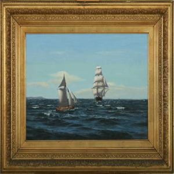 Seascape With Ships Oil Painting by Andreas Christian Riis Carstensen