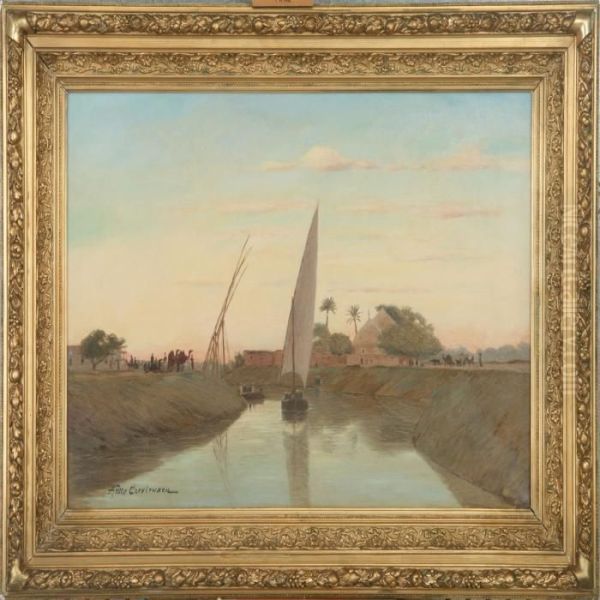 Sunset By The Nile Oil Painting by Andreas Christian Riis Carstensen