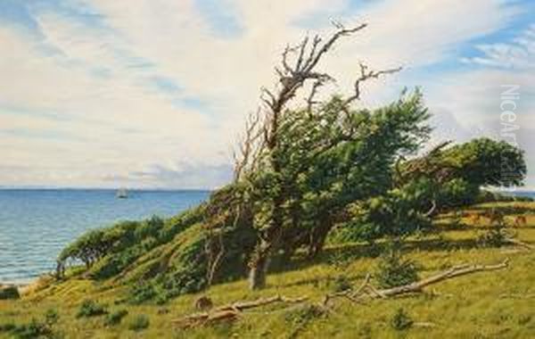 Summer Landscape Near The Coast Oil Painting by Andreas Christian Riis Carstensen