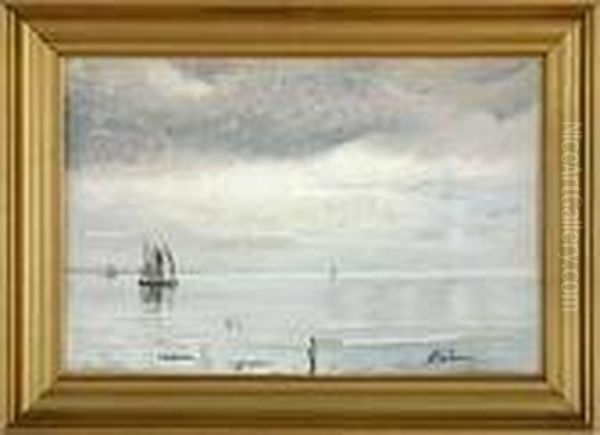 A Coastal Scenery Oil Painting by Andreas Christian Riis Carstensen