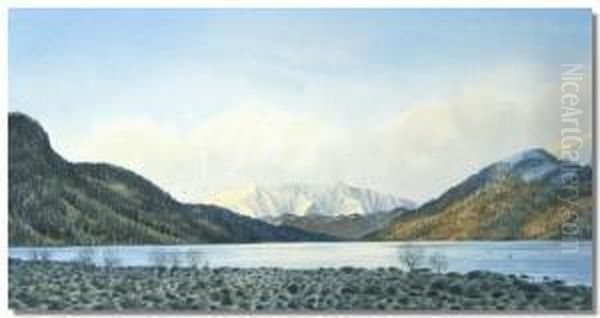 Continental Landscape With Snow Cap Mountains Beyond Oil Painting by John Riley