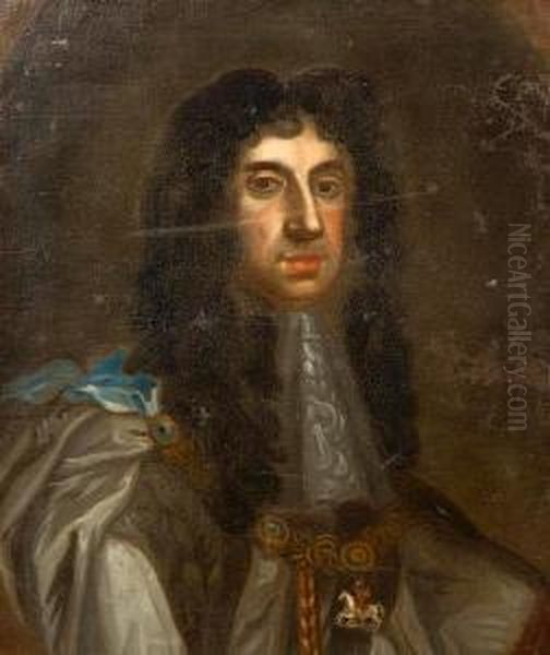 Portrait Of King Charles Ii, Bust Length Oil Painting by John Riley