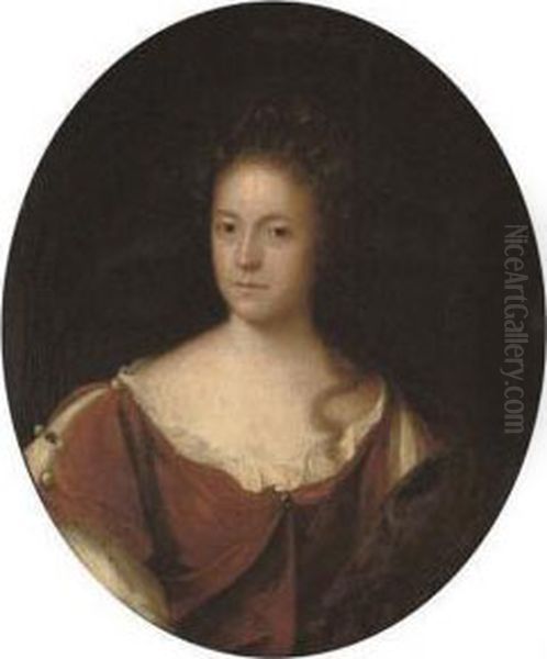 Portrait Of A Lady, Bust-length, In Classical Costume Oil Painting by John Riley