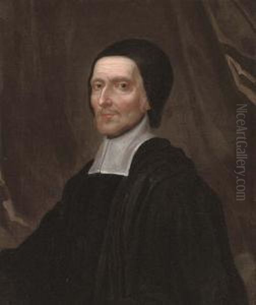 Portrait Of Dr. Richard Busby (1606-1695), Half-length, In Black Robes And A Black Cap Oil Painting by John Riley