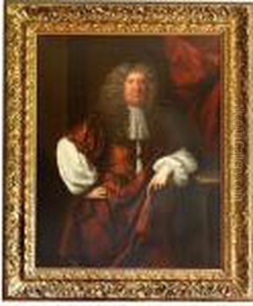 A Three Quarter Length Portrait Of A Gentleman Oil Painting by John Riley