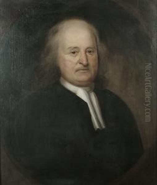 Portrait Bust Length, Believed To Be Of Sir Ambrose Crowley, In A Painted Oval Oil Painting by John Riley