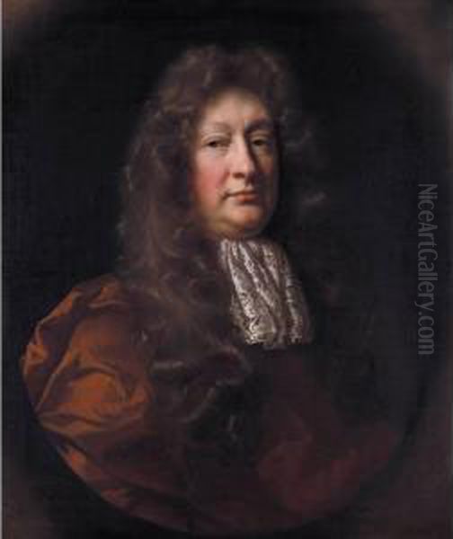 Portrait Of Mr Marriott Of 
Alscot Park, Gloucestershire, Half Length Standing, Wearing Brown Robes 
And A White Lace Cravat Oil Painting by John Riley