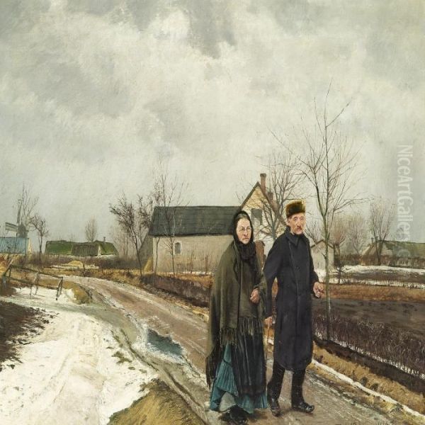 A Couple Walking Oil Painting by L.A. Ring