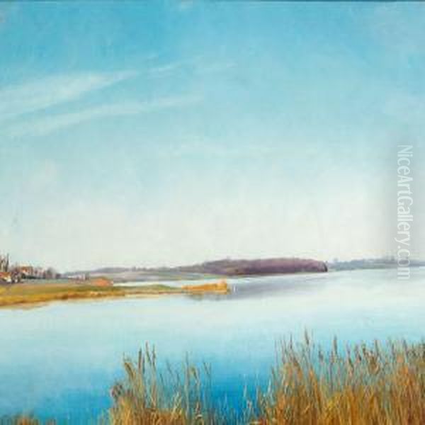 Spring Day At Karrebaeksminde With Blue Sky And Blue Water Oil Painting by L.A. Ring