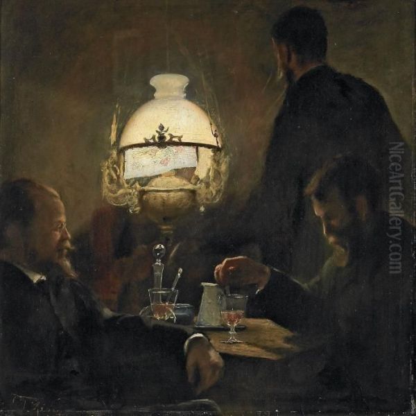 A Scene From A Cafe Oil Painting by L.A. Ring